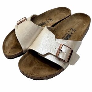 Birkenstock Madrid Sandals Cream Womens 41 One Strap Slides